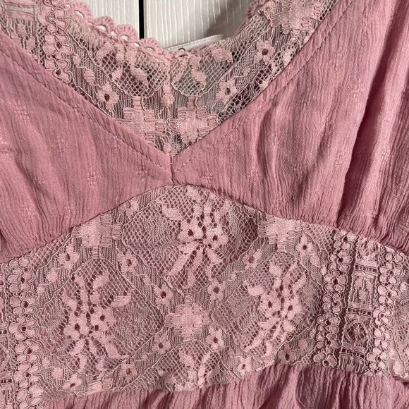 Vtg Y2K American Rag Womens Babydoll Top L Pink Lace Empire Waist Twee Coquette - Picture 6 of 6